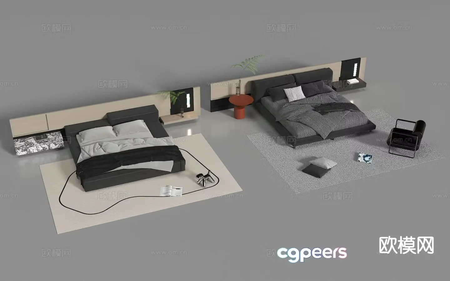 Modern double bed 3d model