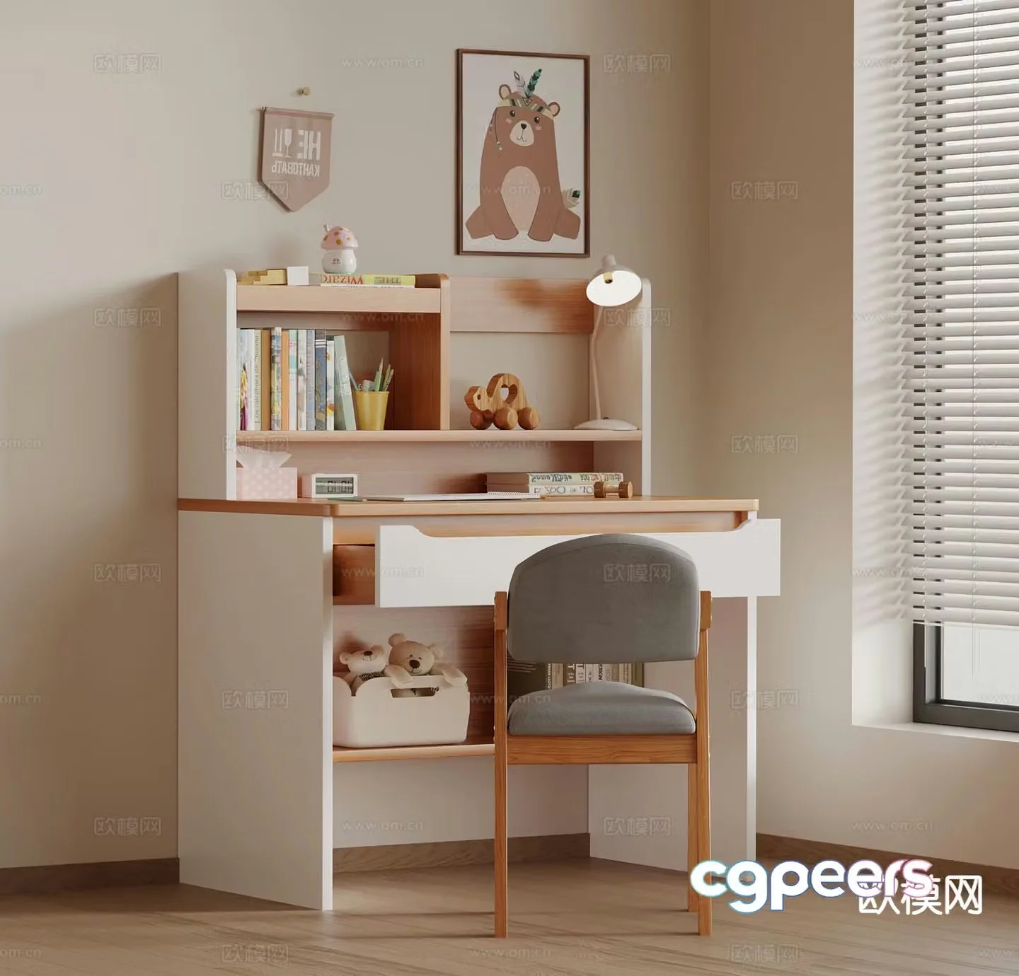 Modern children’s desk and chair learning desk and chair 3d model