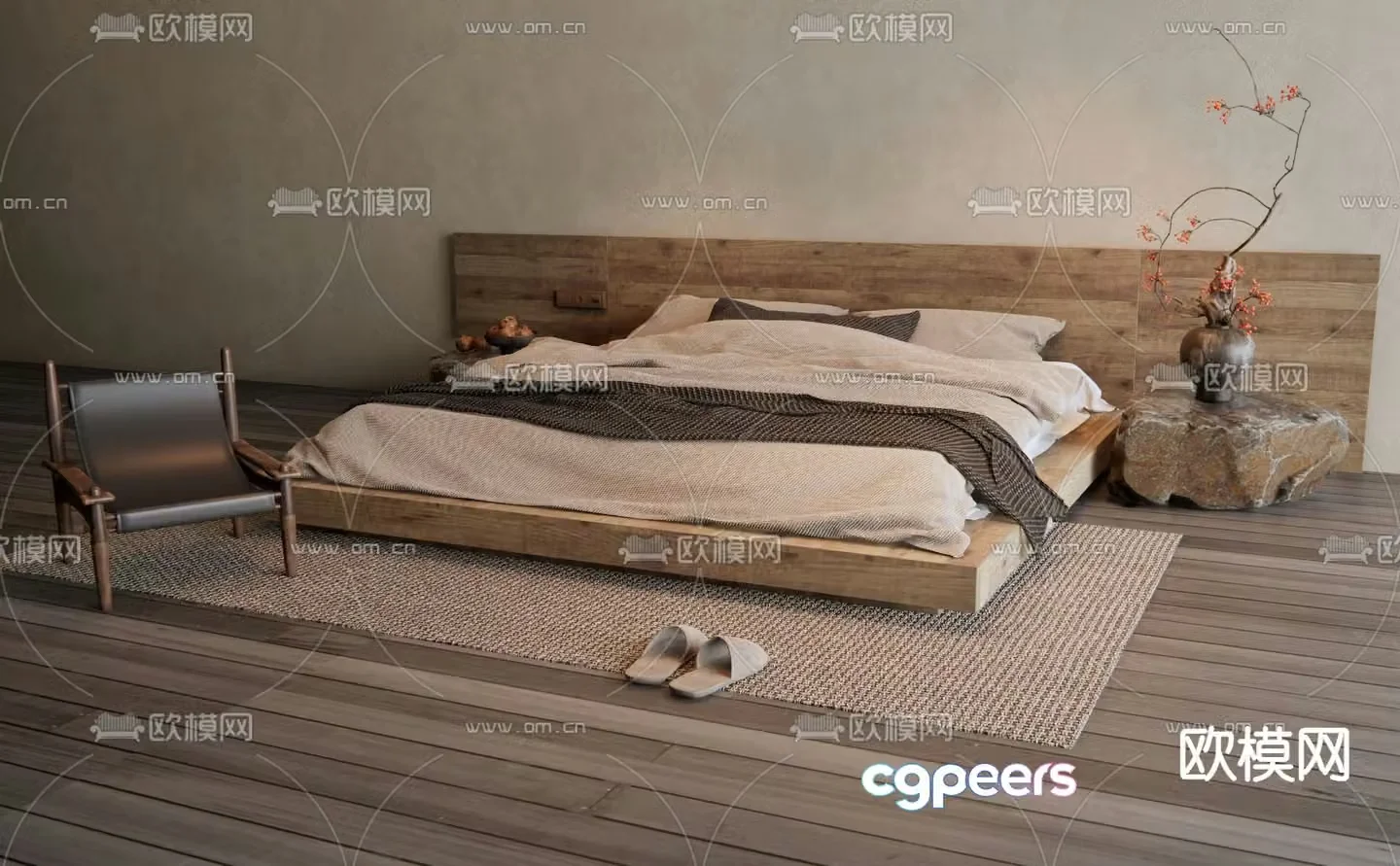 Wabi-sabi double bed 3d model