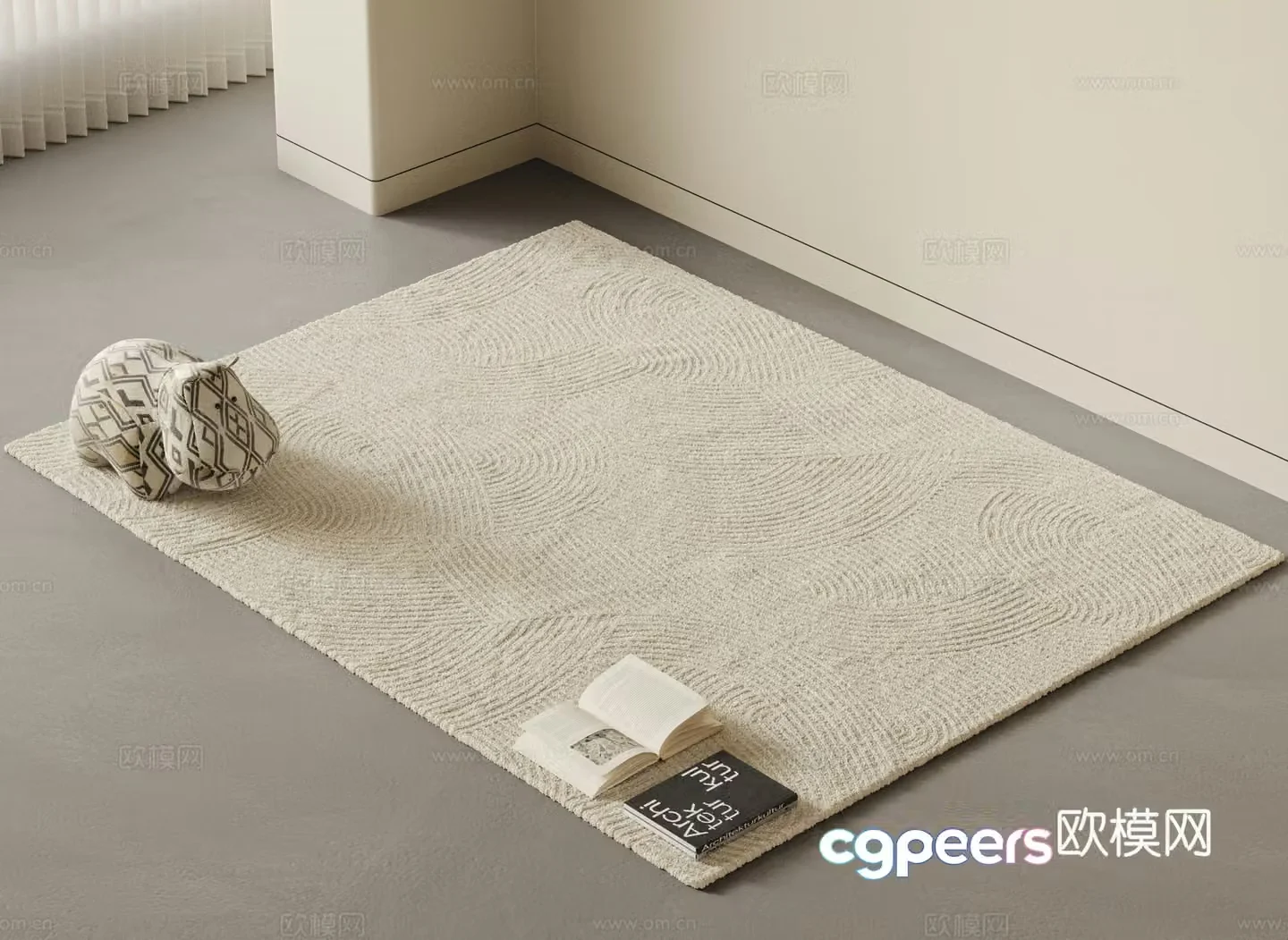 Modern Cream Style Carpet Living Room Carpet Striped Carpet Plush Carpet 3d Model