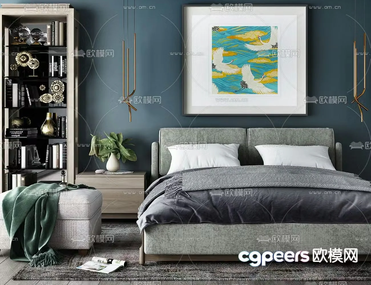 Modern double bed 3d model