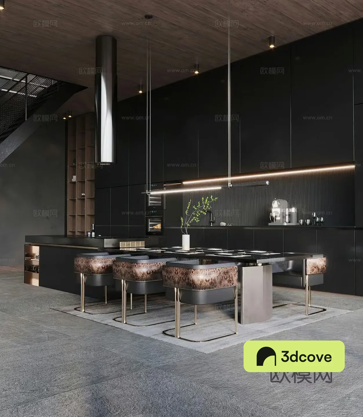 Modern restaurant Italian restaurant Industrial style restaurant Dark wind Black white gray island open