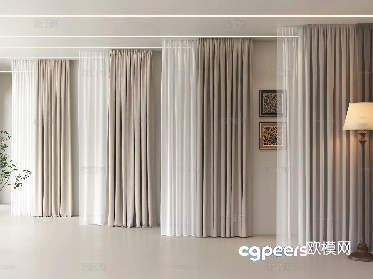 Medium style curtains cream style curtains curtains gauze curtains modern curtains medieval style floor lamps 3D model