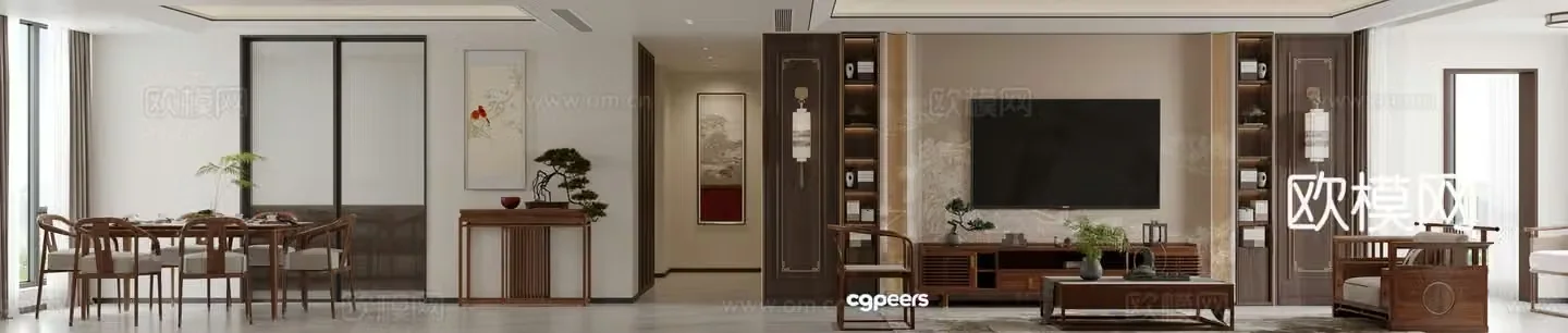 New Chinese style living and dining room 3D model