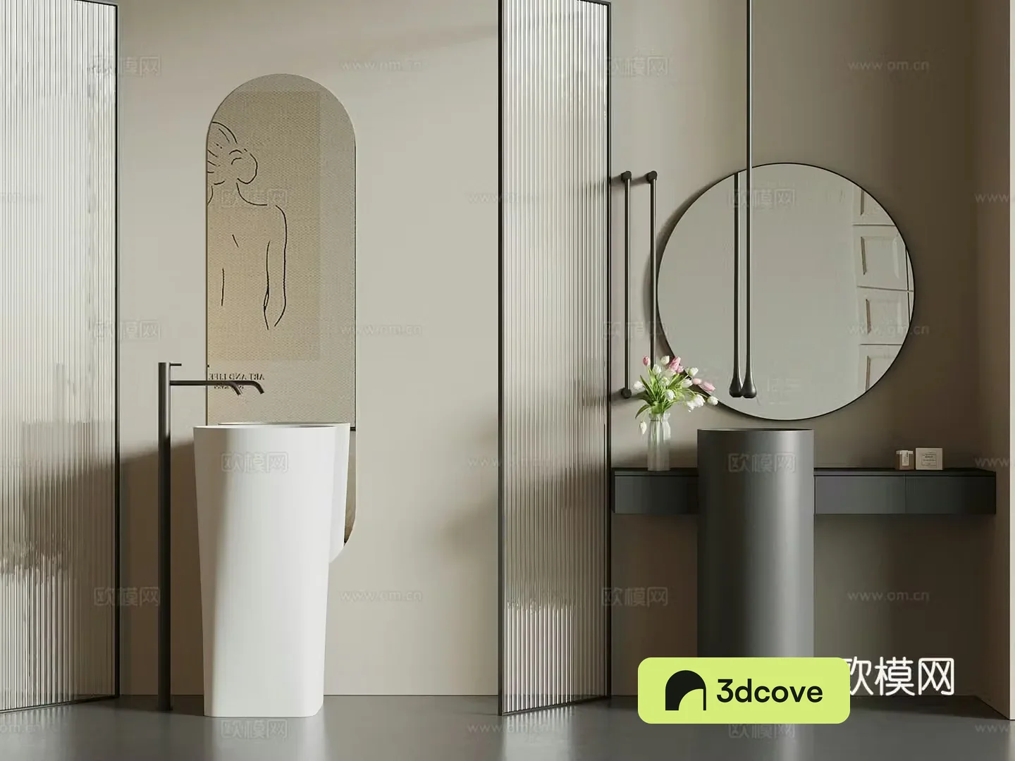 Modern wash basin column basin mirror