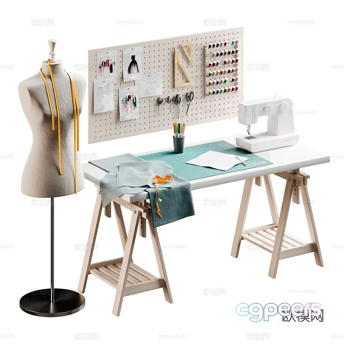 Modern American tailor sewing sewing needle and thread bag 3d model