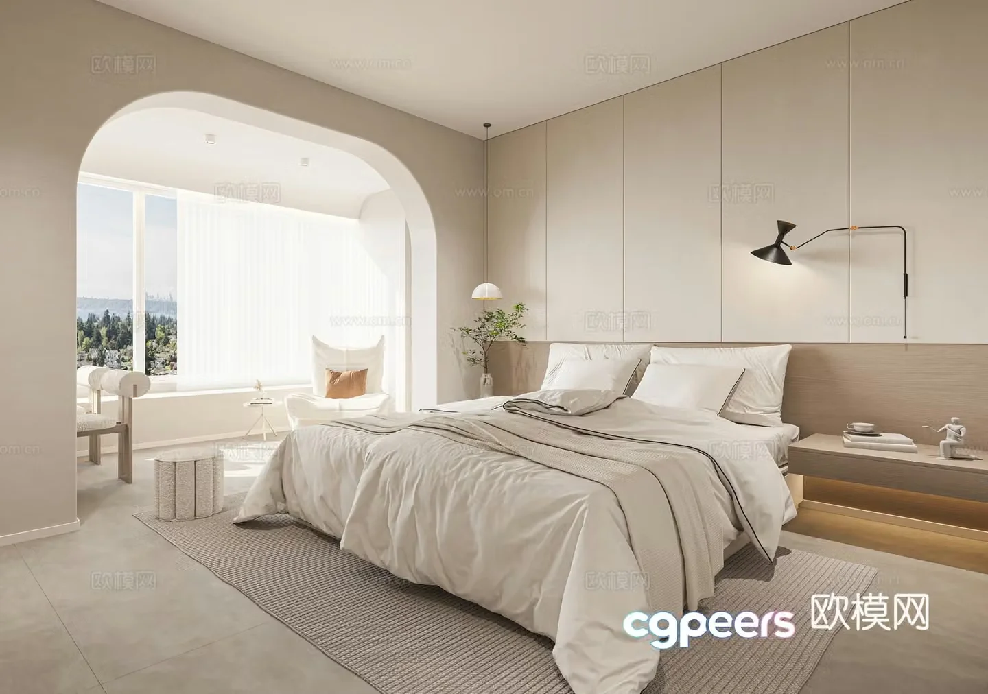Creamy Bedroom 3d Model