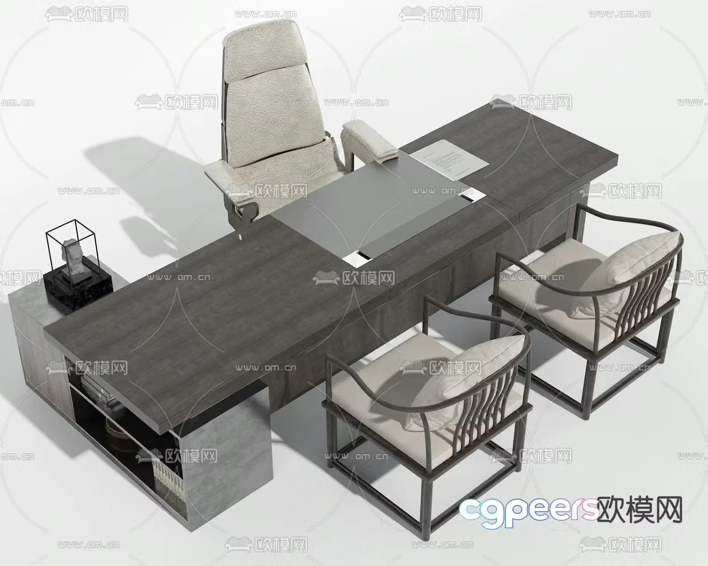 New Chinese style big table boss table 3D model