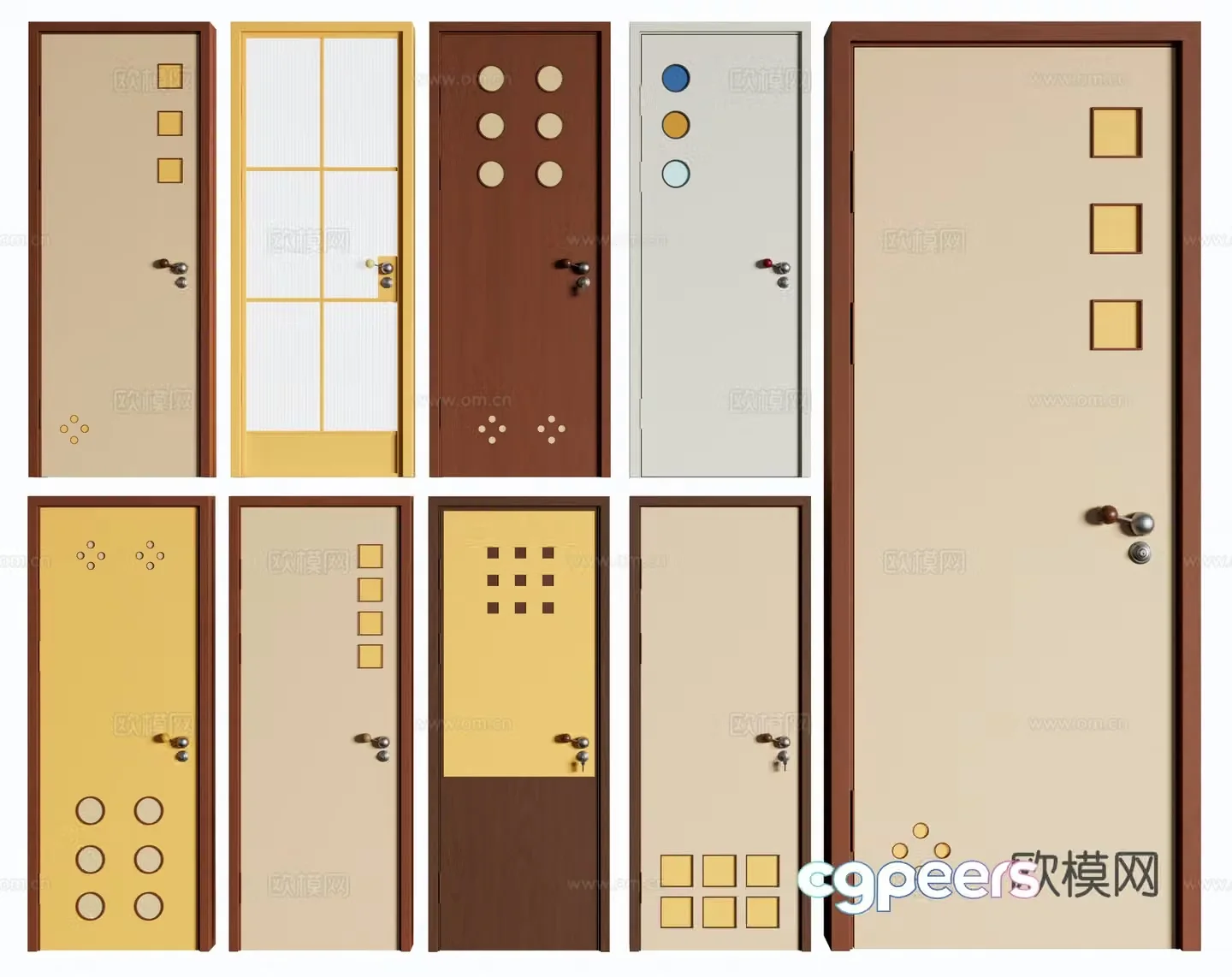 Medium cream single-open door retro door bedroom door glass single-open door Memphis dopamine 3D model