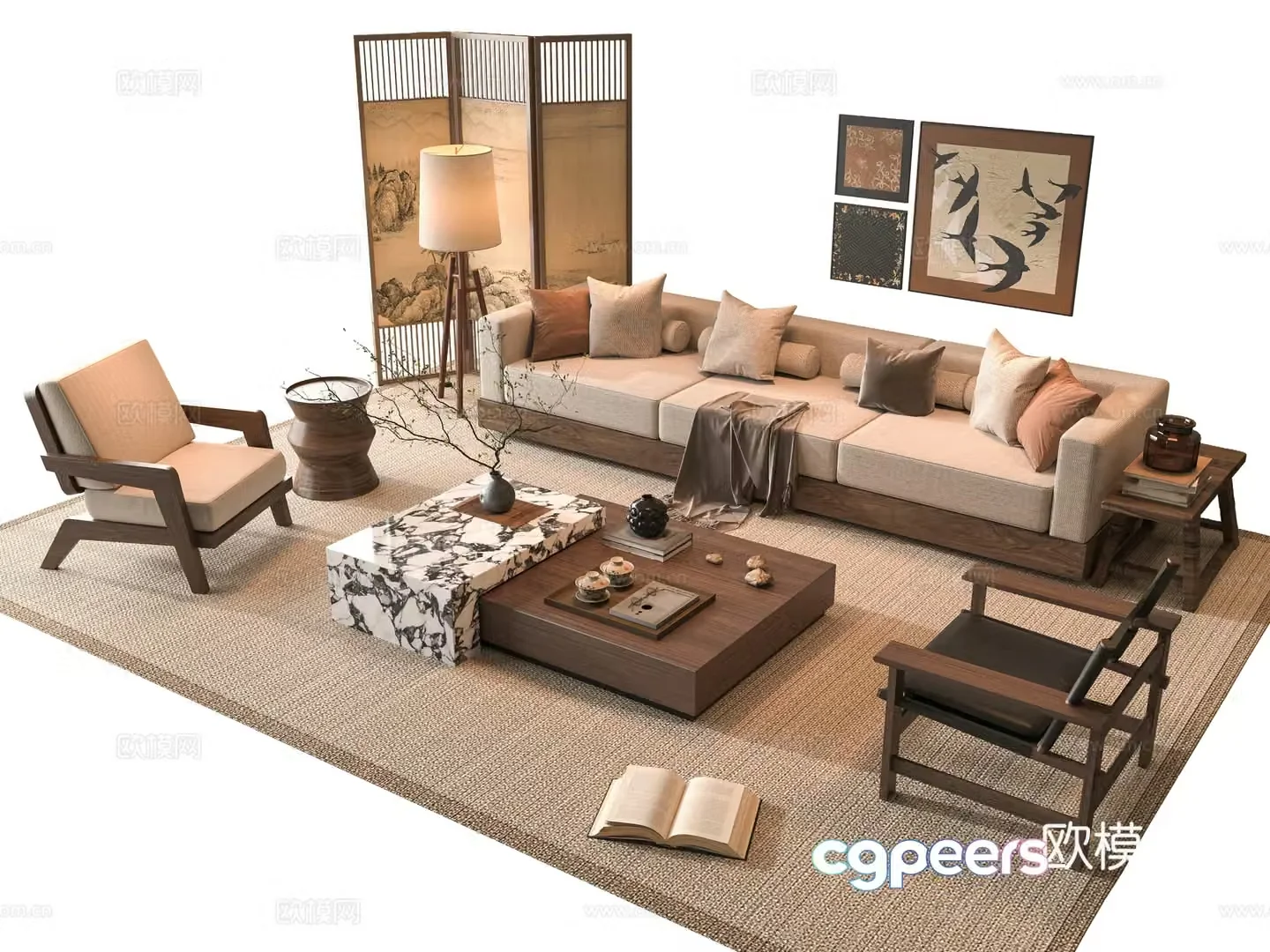 Middle-aged sofa combination 3D model