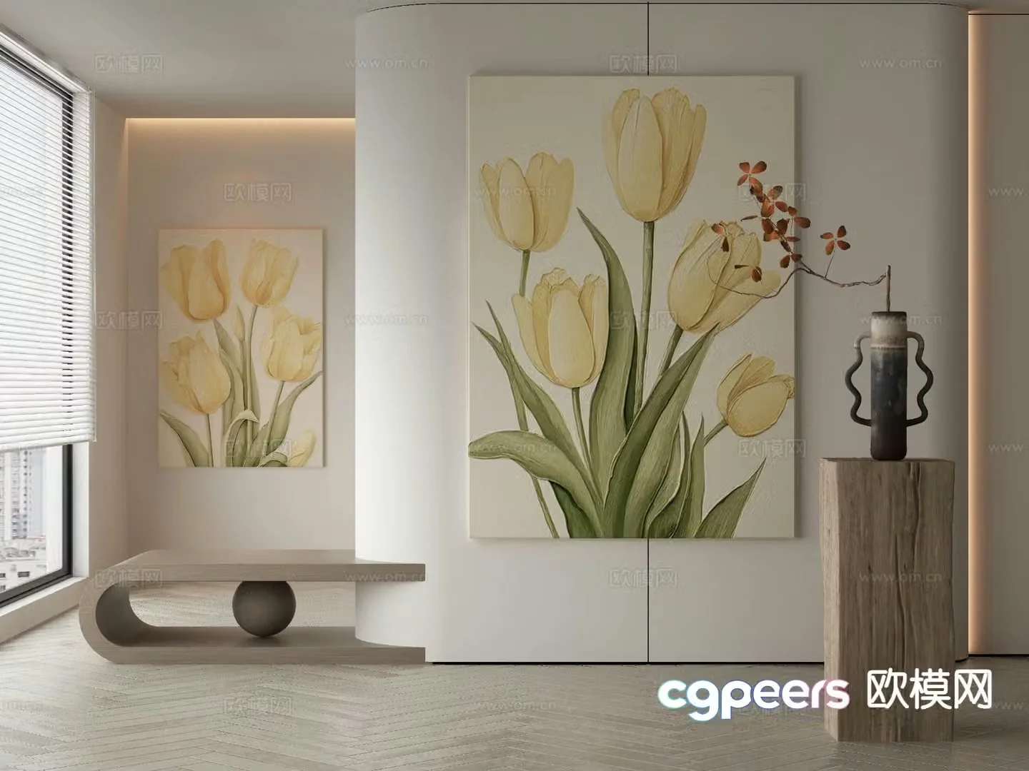 Wabi-sabi oil painting flower painting decorative painting 3d model