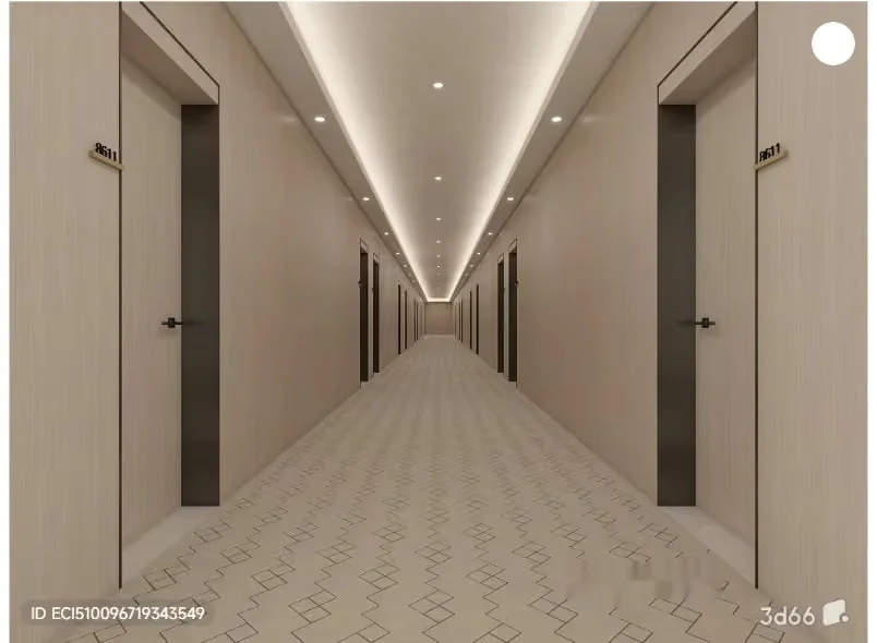 A Long Hallway With Doors 3D Model – 2510 – VRAY Render