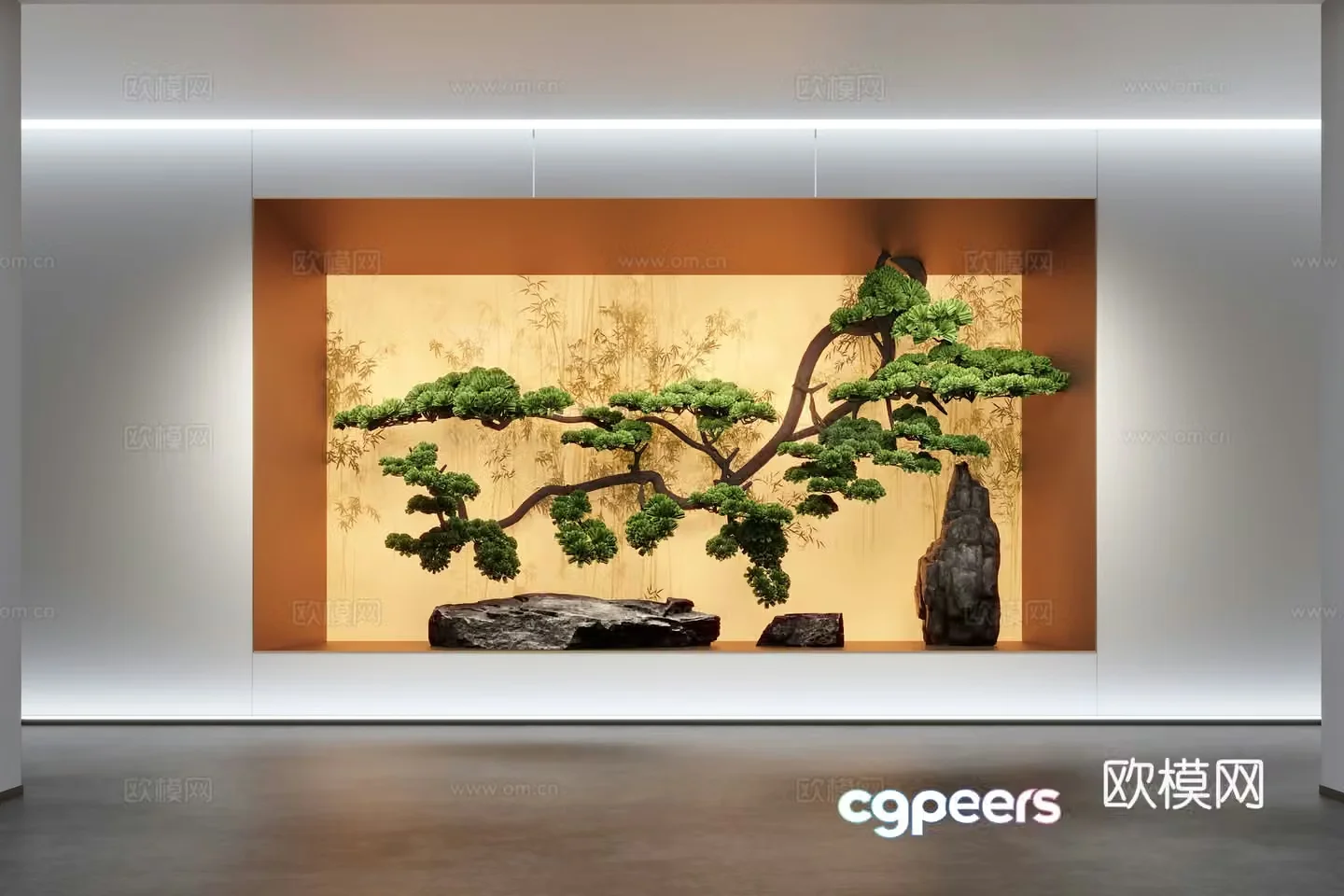 New Chinese style interior landscape pine tree landscape stone 3d model