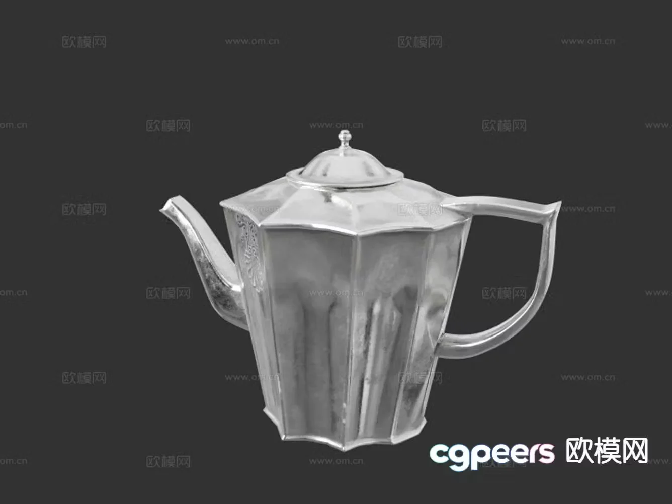 Silver tea set teapot 3d model