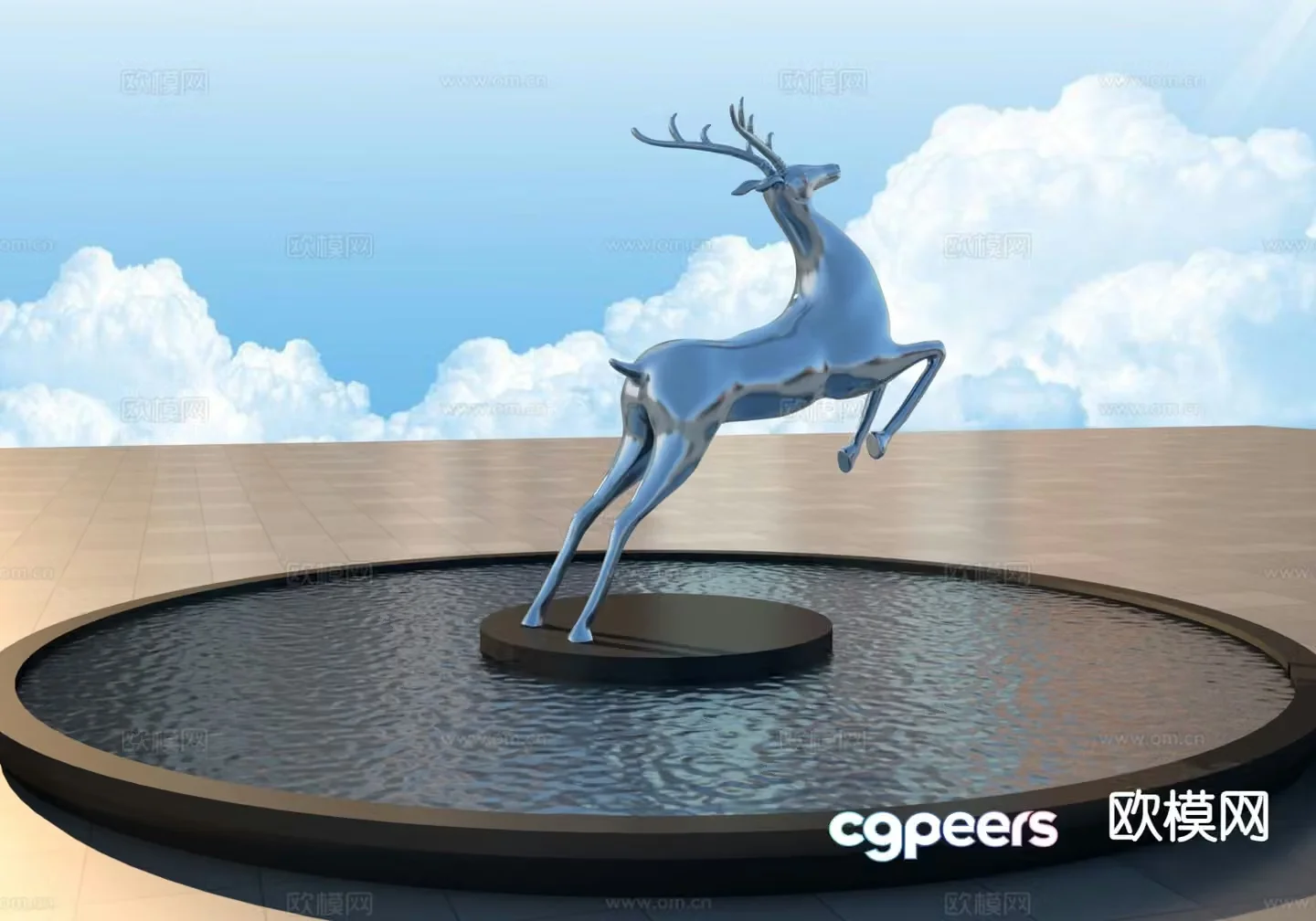 Running deer sculpture urban sculpture 3d model