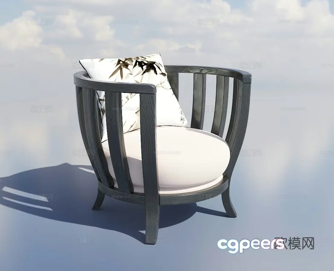 New Chinese style leisure chair chair dining chair solid wood chair 3d model