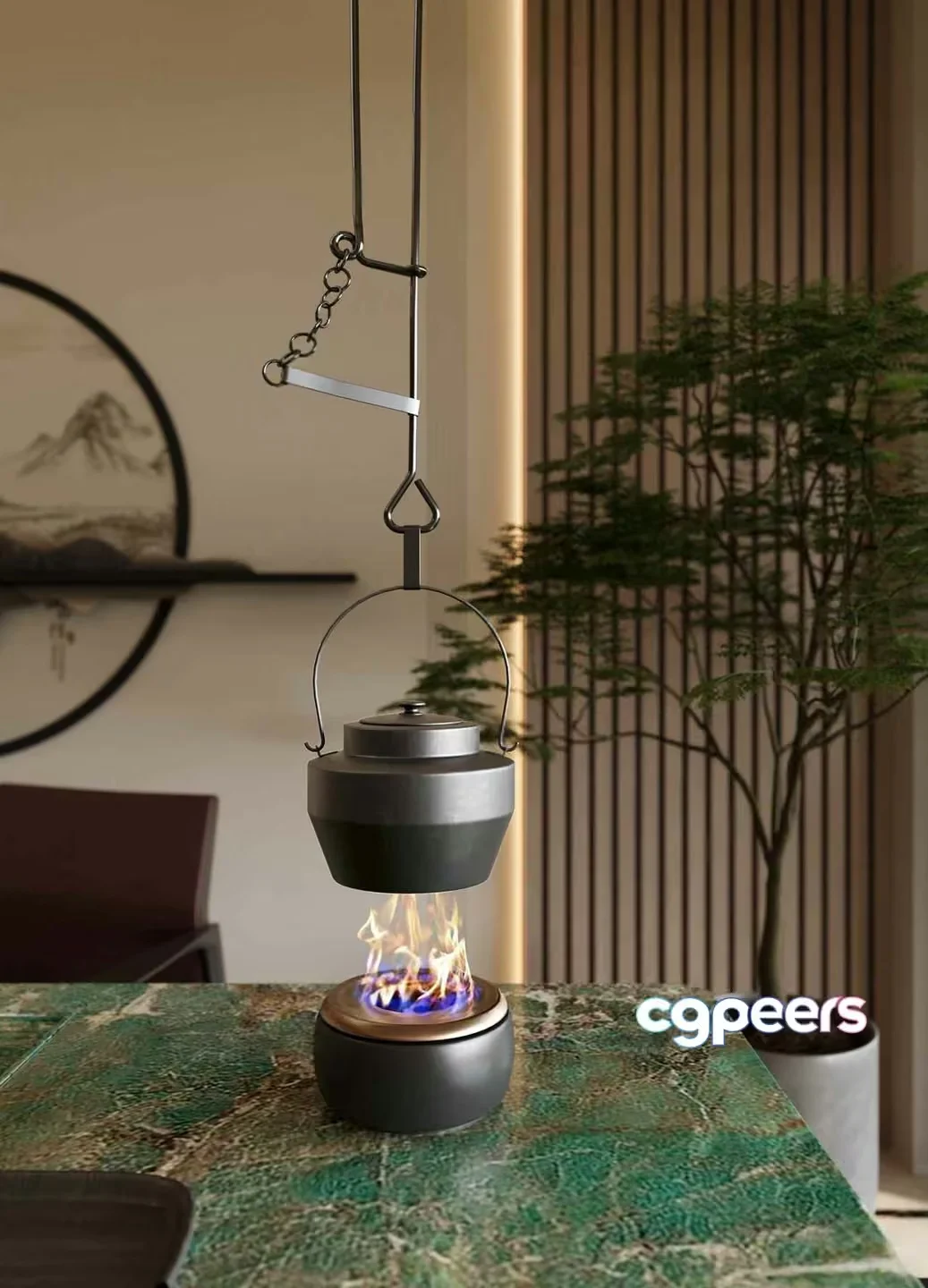 A Hanging Pot Over A Fire 3D Model – 4357 – VRAY Render