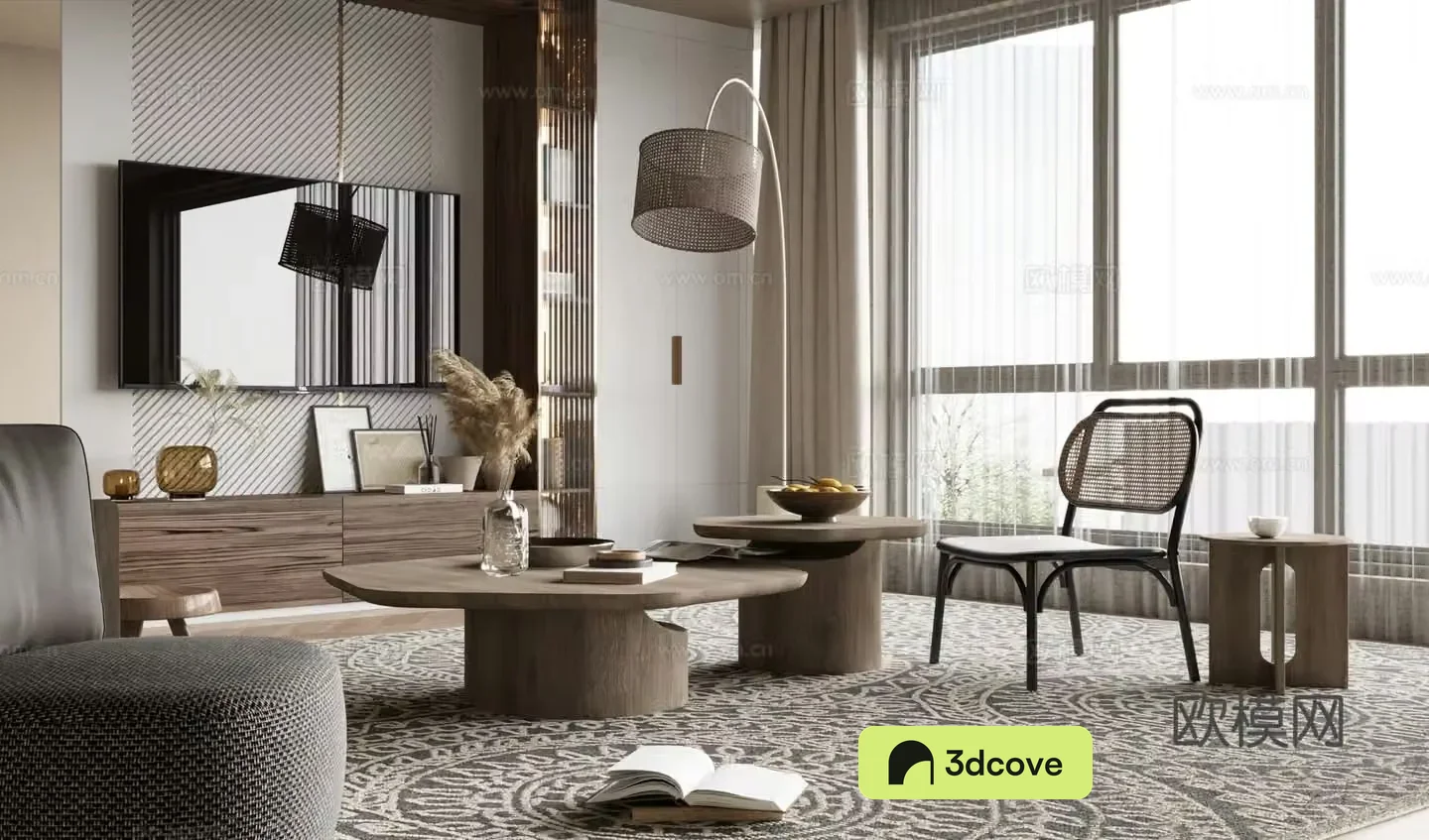 Middle-aged coffee table TV cabinet 3D model