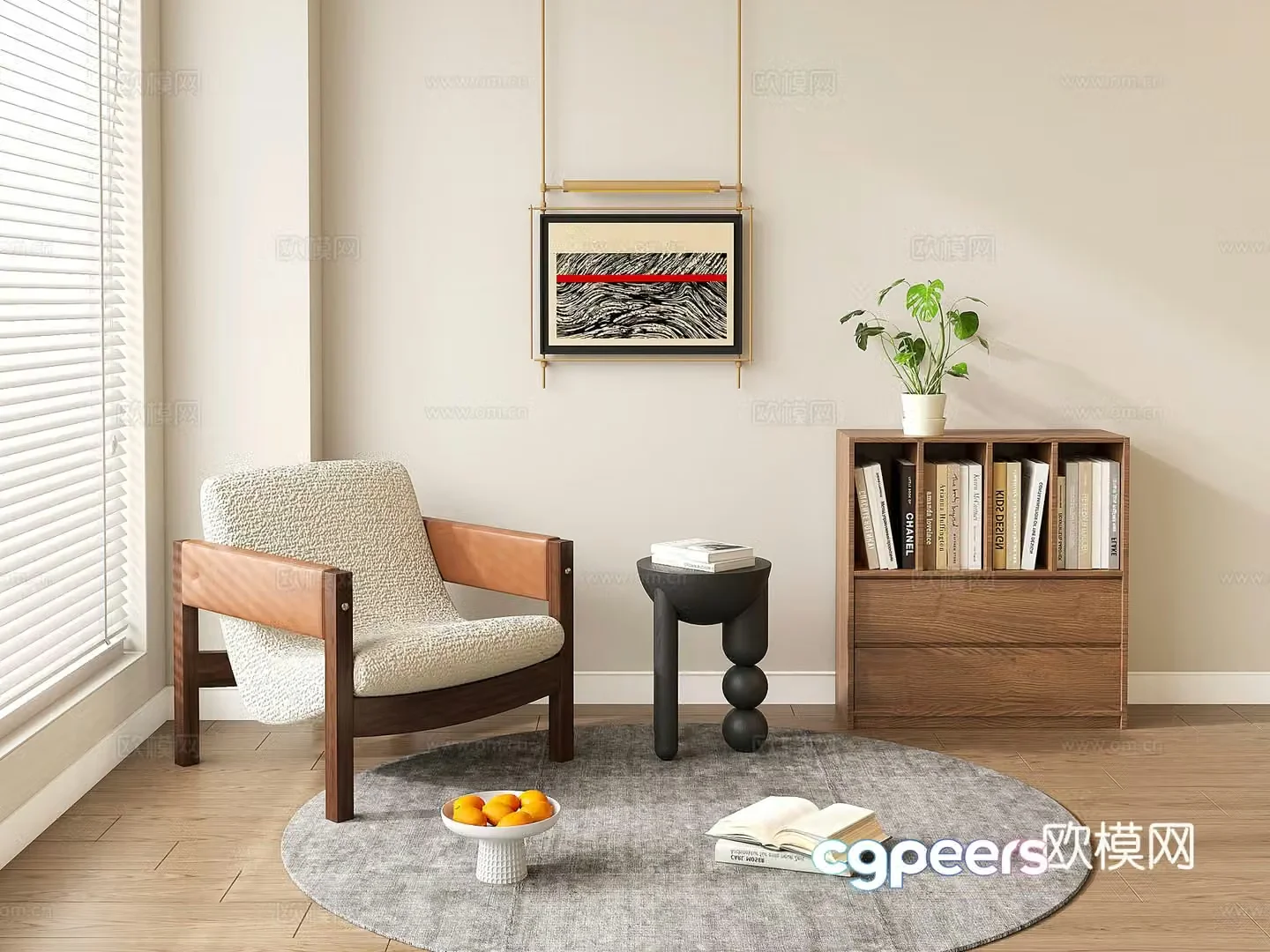 Medium style casual sofa single sofa chair bookshelf side corner 3D model
