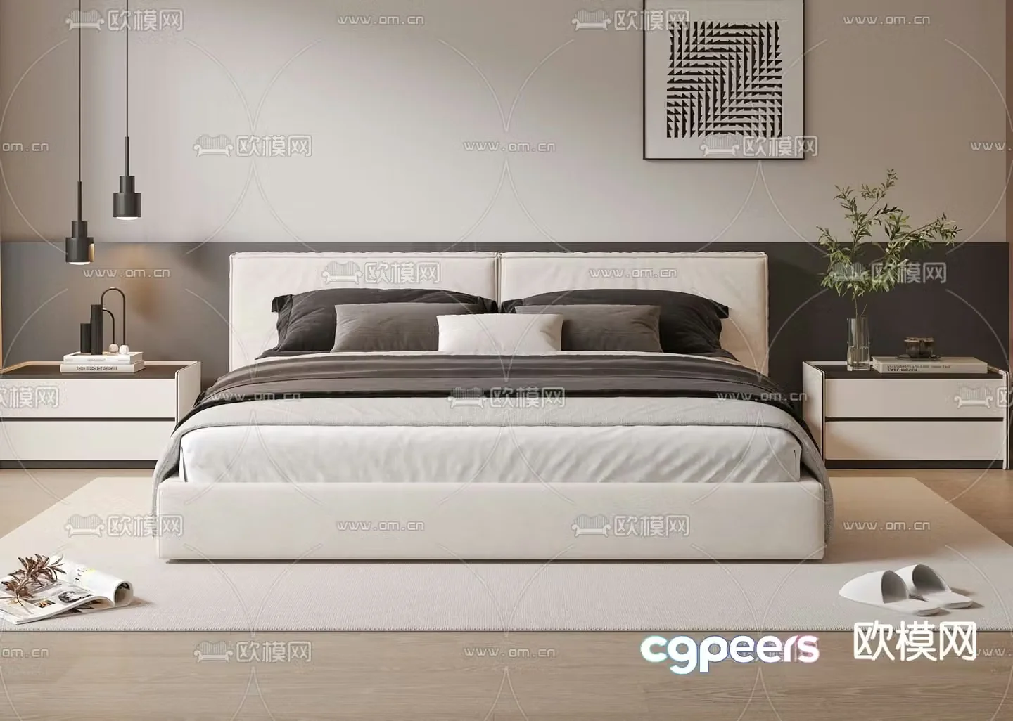 Modern double bed 3d model