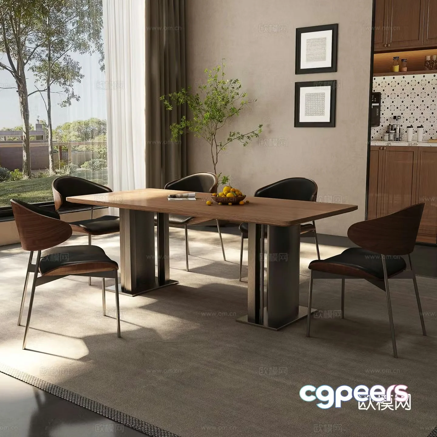Wabi-sabi dining table and chairs 3d model
