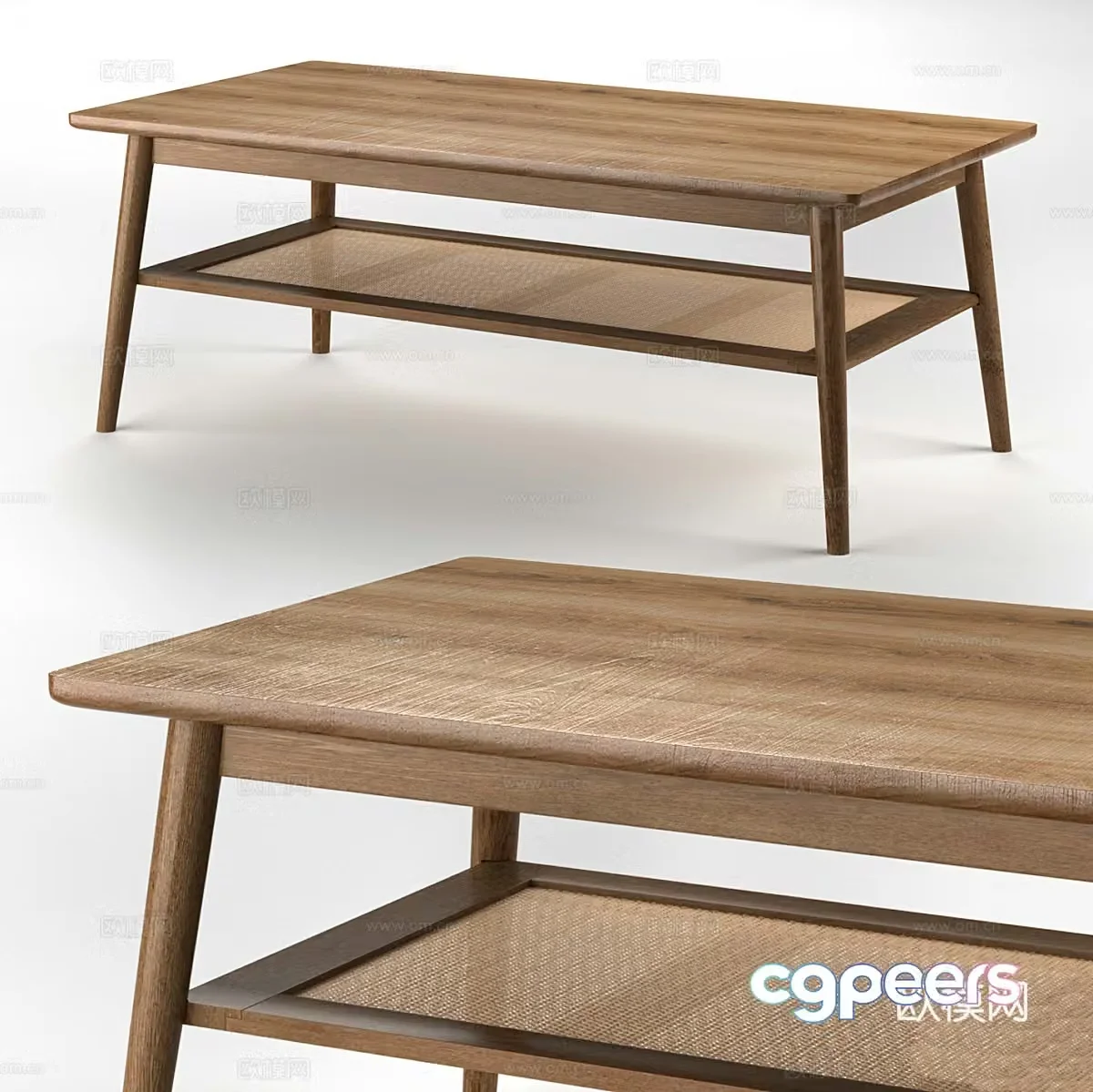 New Chinese-style solid wood rattan coffee table 3D model