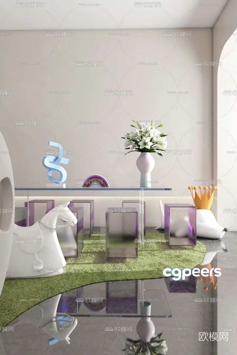 Aoxun Design Modern Acrylic Children’s Leisure Table and Chair 3D Model