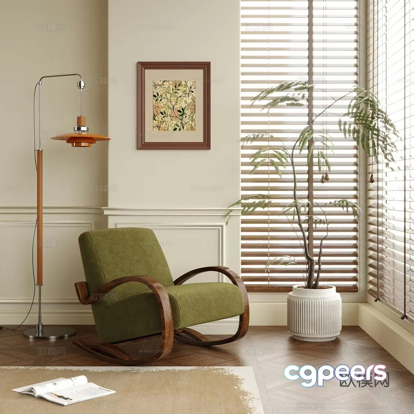 Modern leisure chair single sofa single chair potted plant floor lamp 3d model