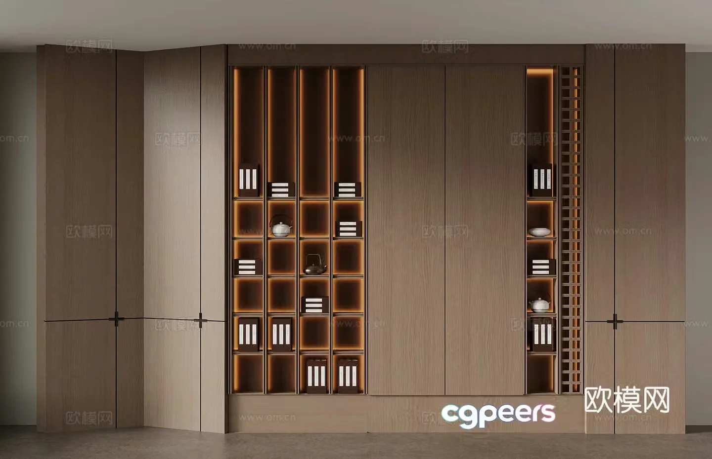 New Chinese style tea cabinet tea set decorative ornaments 3D model