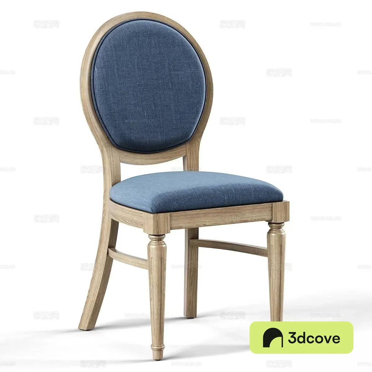 Wooden Chair With Blue Cushion