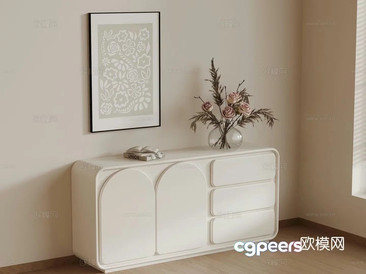 Side cabinet Creamy wind side cabinet Porch cabinet 3D model