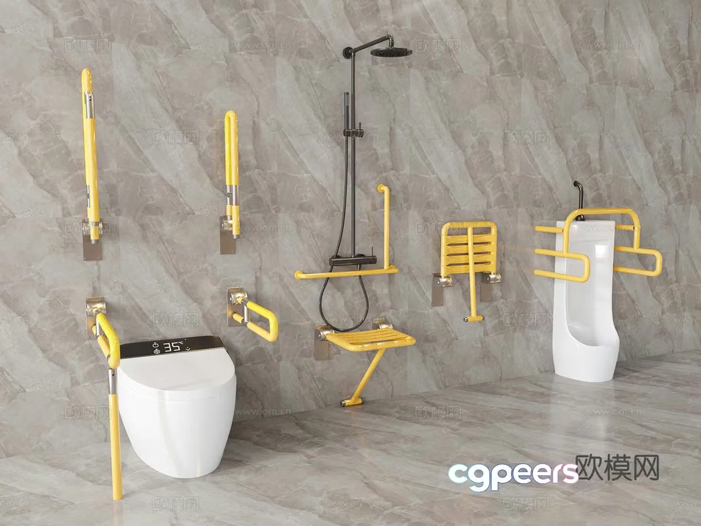 Modern barrier-free toilet disabled toilet disabled bathroom accessories 3D model