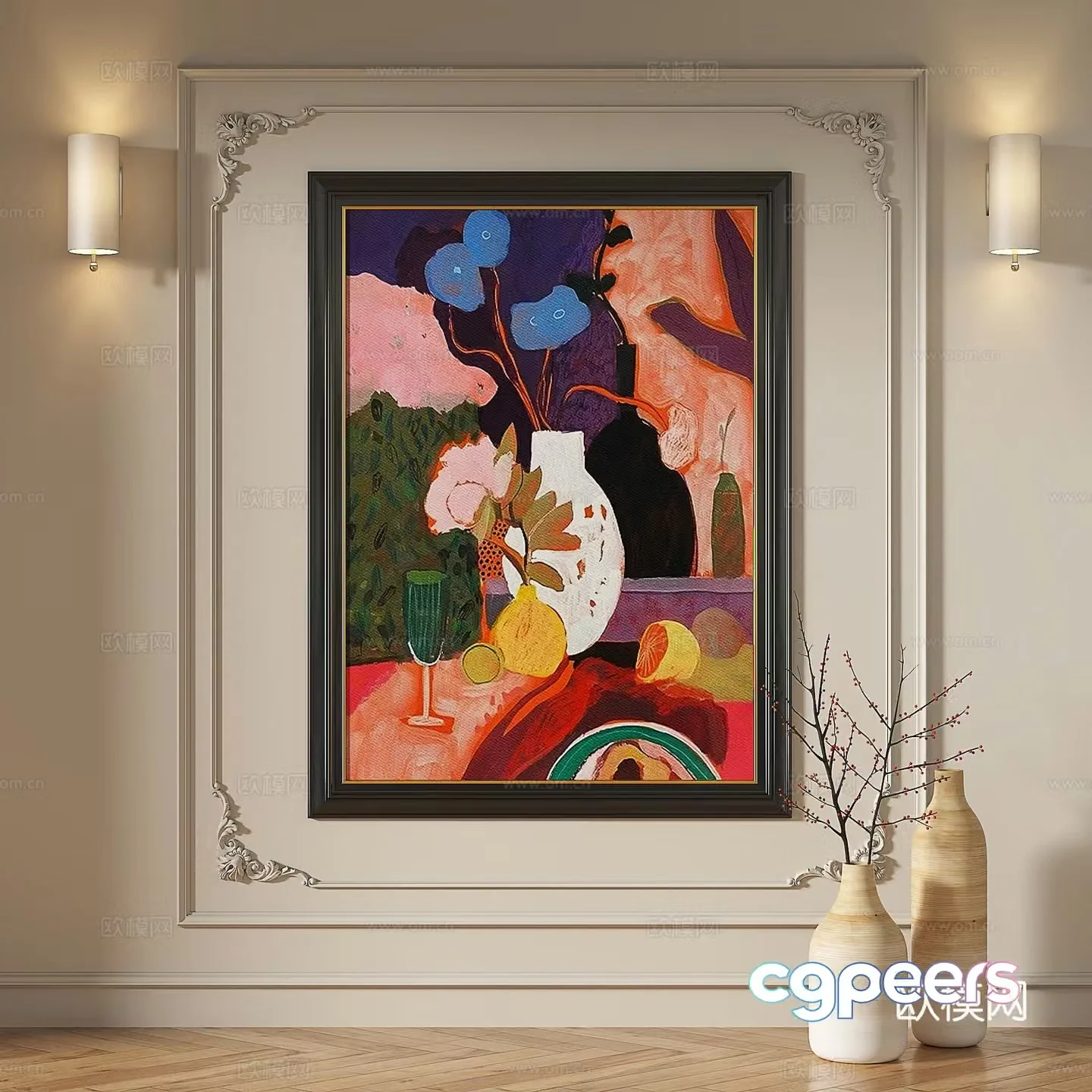 French retro oil painting modern light luxury abstract decorative painting 3d model
