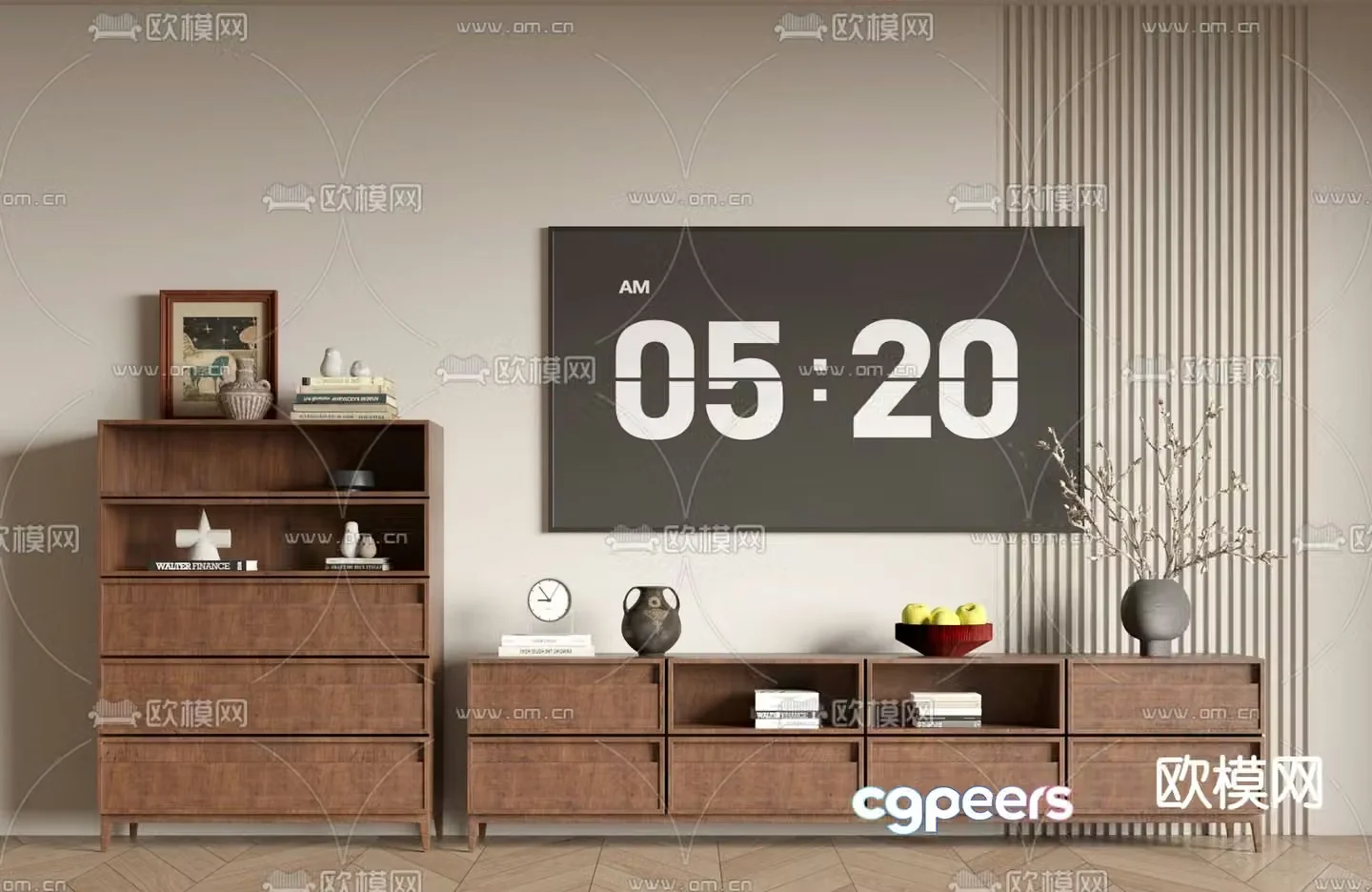 Middle style TV cabinet low cabinet 3d model
