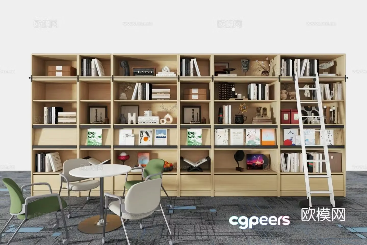Modern bookcase table and chair combination 3D model