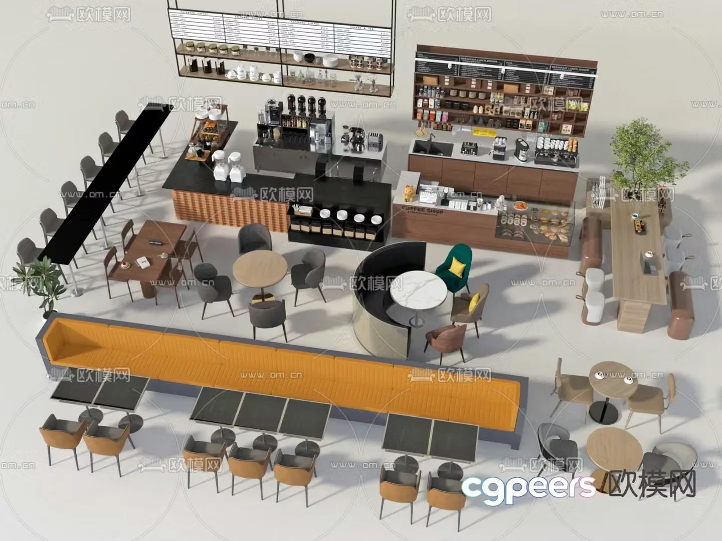 Coffee shop bar coffee shop deck 3d model