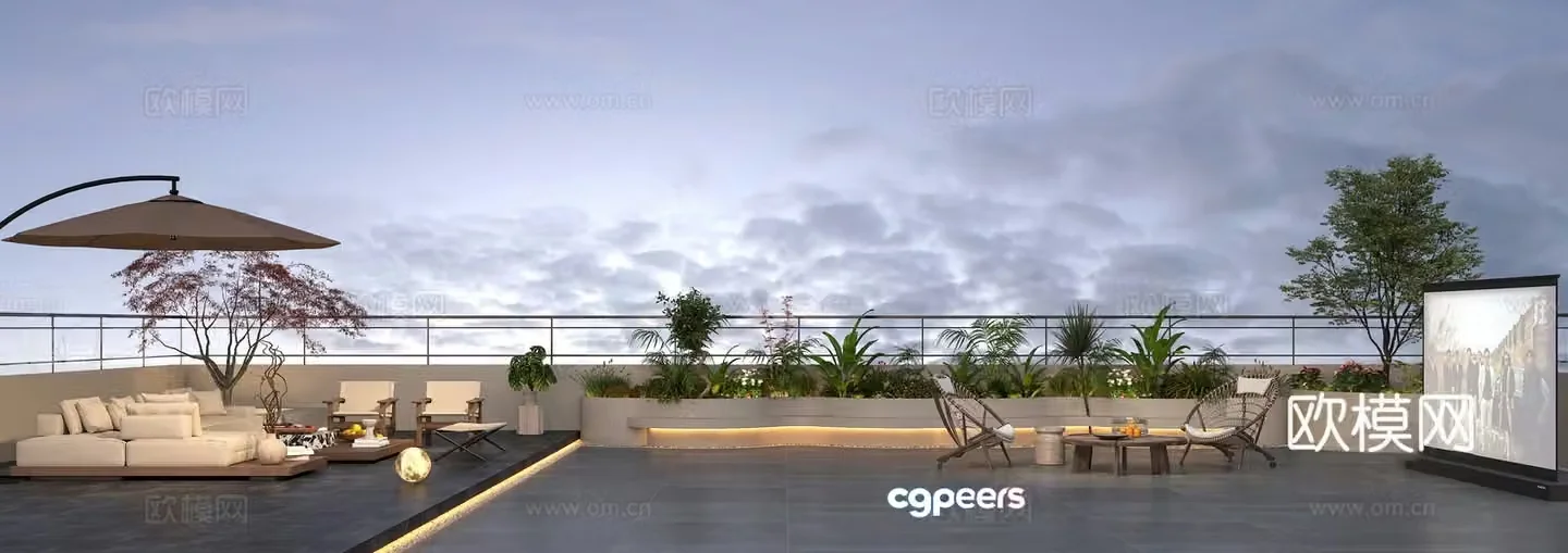 Modern light luxury roof garden terrace garden outdoor projection curtain outdoor sofa curved 3D model