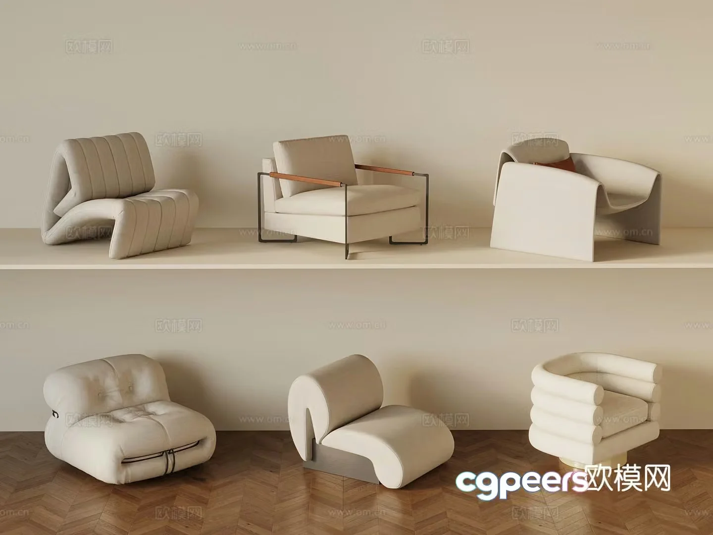 Cream style sofa single sofa 3d model
