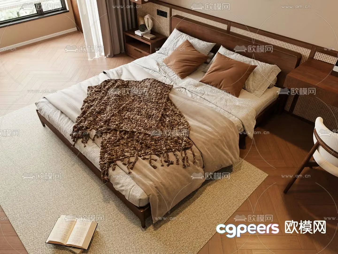 Wabi-sabi style double bed commercial bed 3d model