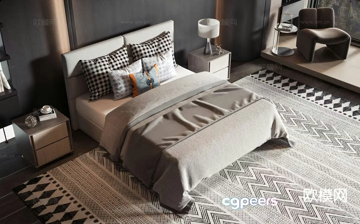 Modern double bed commercial bed 3d model