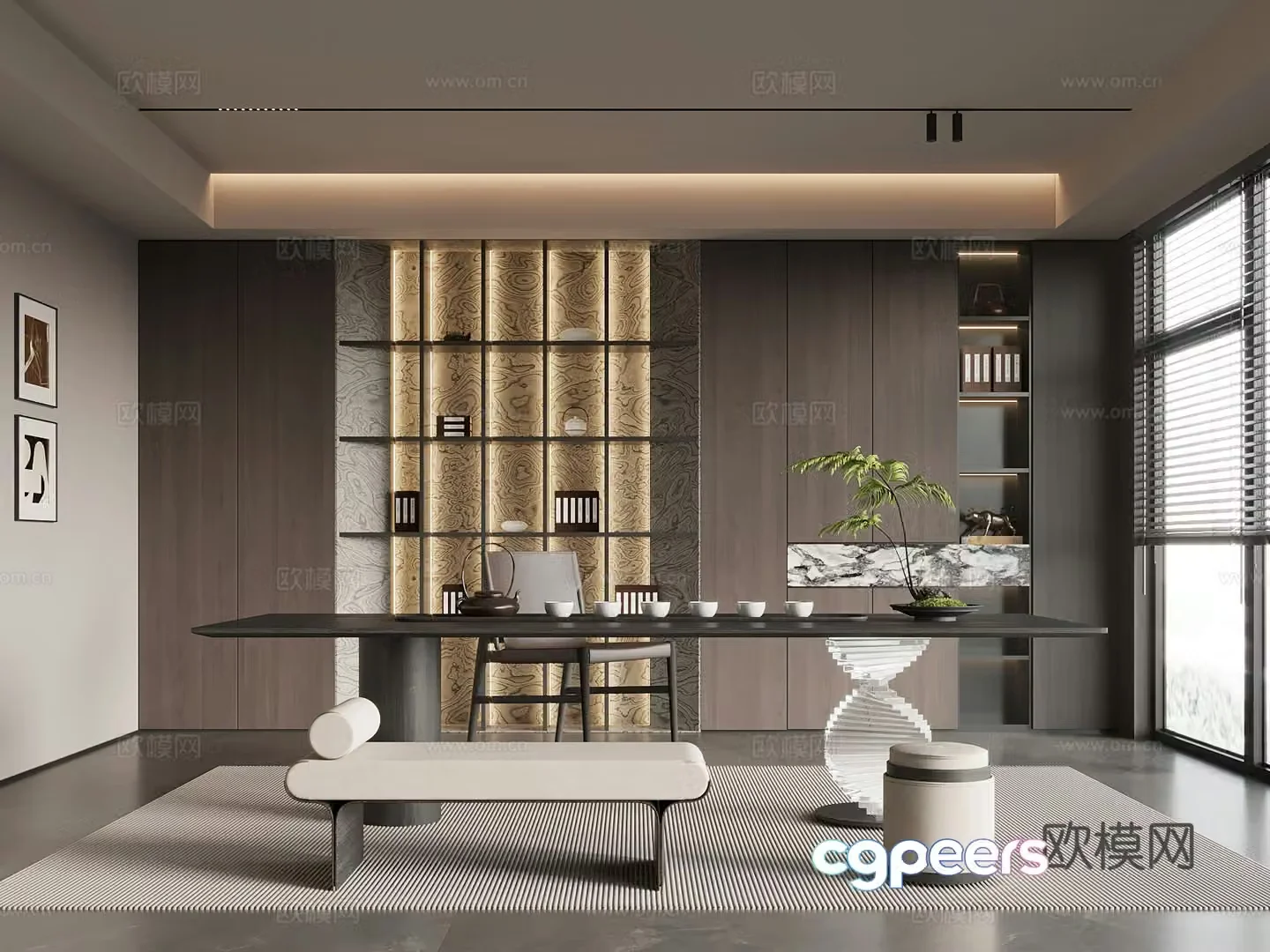 Tea room Modern Italian tea room Tea table and chair Bookcase Tea cabinet 3D model