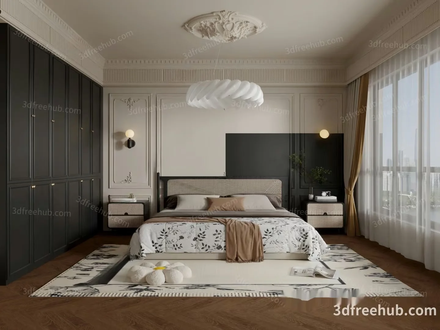 Cozy Bedroom With A Large Bed 3D Model – 21844 – VRAY Render
