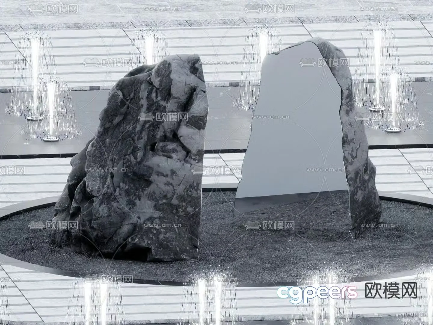 Mirror stone garden stone sliced â€‹â€‹stone 3d model