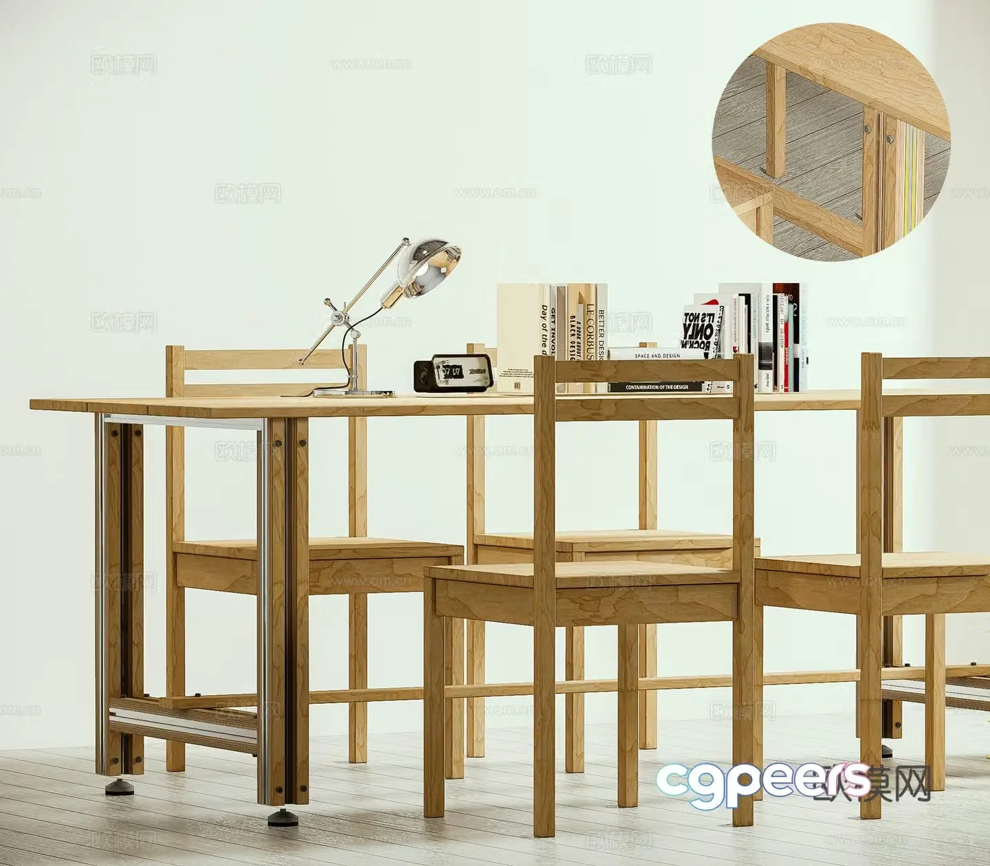 Modern aluminum profile wooden table and chair dining table and chair desk and chair Bauhaus 3d model