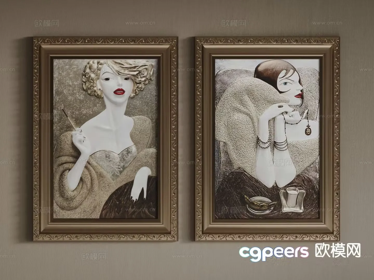 European decorative painting frame painting character hanging painting 3d model
