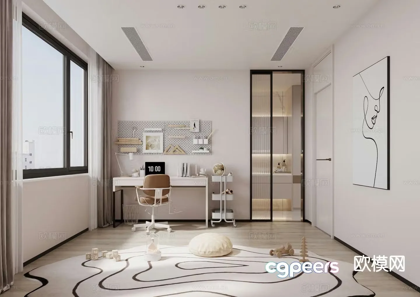 Modern study room 3d model