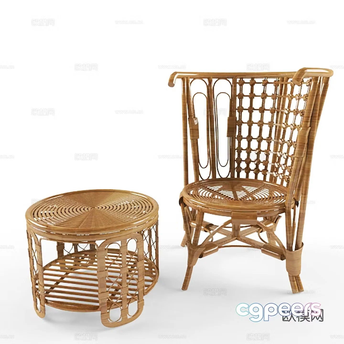 Modern outdoor chair rattan chair coffee table 3d model