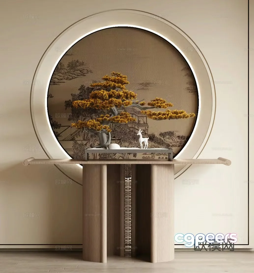 New Chinese style end viewing platform entrance 3D model