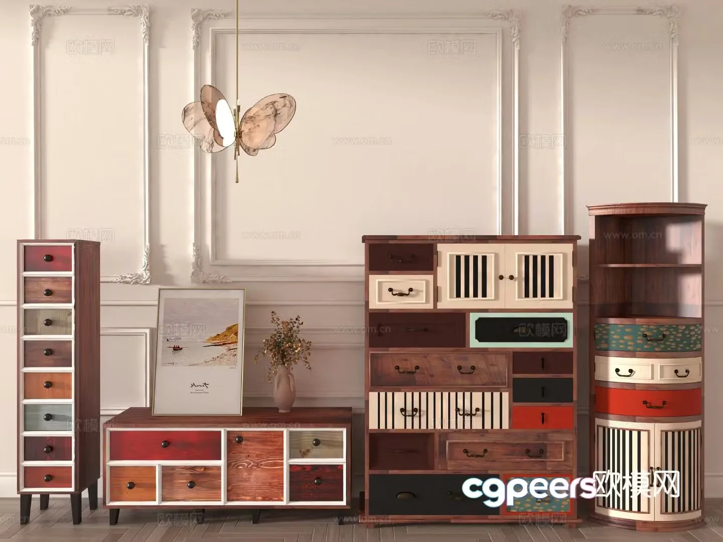 American style chest of drawers side cabinet 3d model
