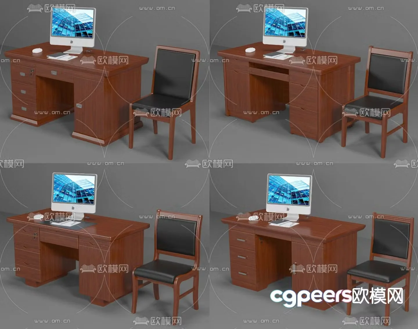 Chinese style single office desk and chair 3d model